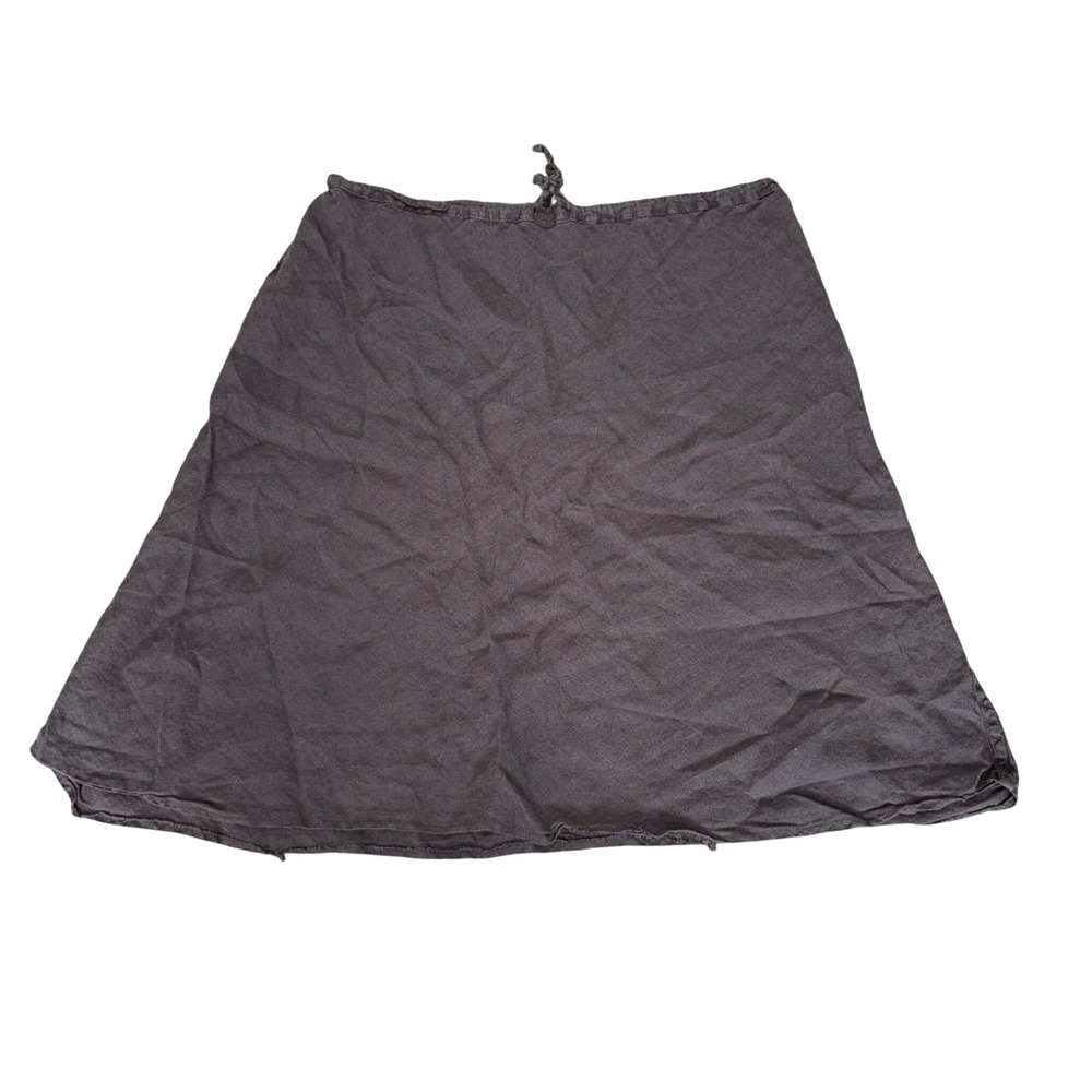FLAX Linen A-Line Skirt Womens M Charcoal Grey Excellent Drawstring Lagenlook